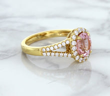 Load image into Gallery viewer, 1.91ct Oval Pink Sapphire Ring with Diamond Halo in 18K Rose Gold