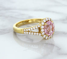 Load image into Gallery viewer, 1.91ct Oval Pink Sapphire Ring with Diamond Halo in 18K Rose Gold