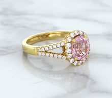 Load image into Gallery viewer, 1.91ct Oval Pink Sapphire Ring with Diamond Halo in 18K Rose Gold