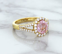 Load image into Gallery viewer, 1.91ct Oval Pink Sapphire Ring with Diamond Halo in 18K Rose Gold