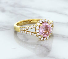 Load image into Gallery viewer, 1.91ct Oval Pink Sapphire Ring with Diamond Halo in 18K Rose Gold