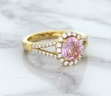 Load image into Gallery viewer, 1.91ct Oval Pink Sapphire Ring with Diamond Halo in 18K Rose Gold
