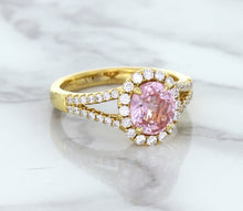 Load image into Gallery viewer, 1.91ct Oval Pink Sapphire Ring with Diamond Halo in 18K Rose Gold