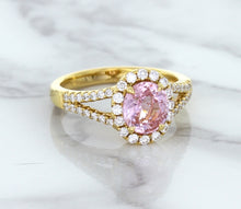Load image into Gallery viewer, 1.91ct Oval Pink Sapphire Ring with Diamond Halo in 18K Rose Gold