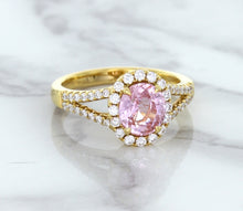 Load image into Gallery viewer, 1.91ct Oval Pink Sapphire Ring with Diamond Halo in 18K Rose Gold