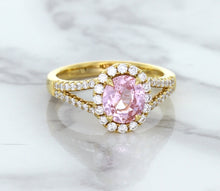 Load image into Gallery viewer, 1.91ct Oval Pink Sapphire Ring with Diamond Halo in 18K Rose Gold