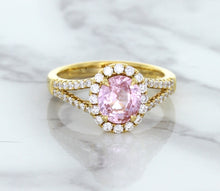 Load image into Gallery viewer, 1.91ct Oval Pink Sapphire Ring with Diamond Halo in 18K Rose Gold