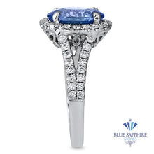 Load image into Gallery viewer, 3.55ct Oval Blue Sapphire Ring with Diamond Halo in 18K White Gold