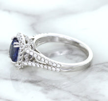 Load image into Gallery viewer, 1.43ct Cushion Blue Sapphire Ring with Diamond Halo in 18K White Gold