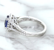 Load image into Gallery viewer, 1.43ct Cushion Blue Sapphire Ring with Diamond Halo in 18K White Gold