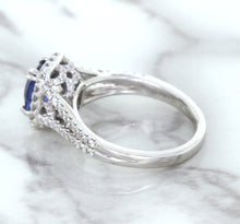 Load image into Gallery viewer, 1.43ct Cushion Blue Sapphire Ring with Diamond Halo in 18K White Gold