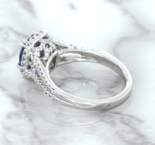 Load image into Gallery viewer, 1.43ct Cushion Blue Sapphire Ring with Diamond Halo in 18K White Gold