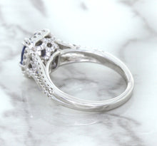 Load image into Gallery viewer, 1.43ct Cushion Blue Sapphire Ring with Diamond Halo in 18K White Gold