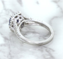 Load image into Gallery viewer, 1.43ct Cushion Blue Sapphire Ring with Diamond Halo in 18K White Gold