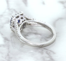 Load image into Gallery viewer, 1.43ct Cushion Blue Sapphire Ring with Diamond Halo in 18K White Gold