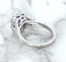 Load image into Gallery viewer, 1.43ct Cushion Blue Sapphire Ring with Diamond Halo in 18K White Gold