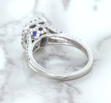 Load image into Gallery viewer, 1.43ct Cushion Blue Sapphire Ring with Diamond Halo in 18K White Gold