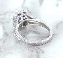 Load image into Gallery viewer, 1.43ct Cushion Blue Sapphire Ring with Diamond Halo in 18K White Gold