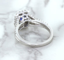 Load image into Gallery viewer, 1.43ct Cushion Blue Sapphire Ring with Diamond Halo in 18K White Gold