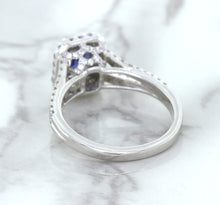 Load image into Gallery viewer, 1.43ct Cushion Blue Sapphire Ring with Diamond Halo in 18K White Gold