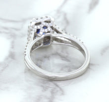 Load image into Gallery viewer, 1.43ct Cushion Blue Sapphire Ring with Diamond Halo in 18K White Gold