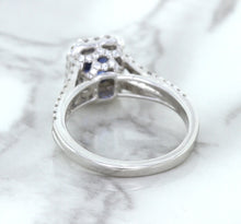 Load image into Gallery viewer, 1.43ct Cushion Blue Sapphire Ring with Diamond Halo in 18K White Gold