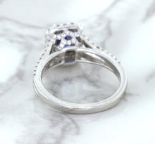 Load image into Gallery viewer, 1.43ct Cushion Blue Sapphire Ring with Diamond Halo in 18K White Gold