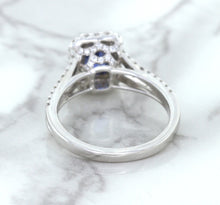 Load image into Gallery viewer, 1.43ct Cushion Blue Sapphire Ring with Diamond Halo in 18K White Gold