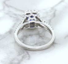 Load image into Gallery viewer, 1.43ct Cushion Blue Sapphire Ring with Diamond Halo in 18K White Gold