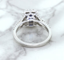Load image into Gallery viewer, 1.43ct Cushion Blue Sapphire Ring with Diamond Halo in 18K White Gold