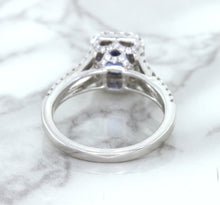 Load image into Gallery viewer, 1.43ct Cushion Blue Sapphire Ring with Diamond Halo in 18K White Gold