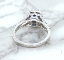 Load image into Gallery viewer, 1.43ct Cushion Blue Sapphire Ring with Diamond Halo in 18K White Gold