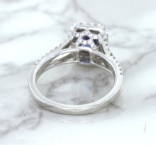 Load image into Gallery viewer, 1.43ct Cushion Blue Sapphire Ring with Diamond Halo in 18K White Gold