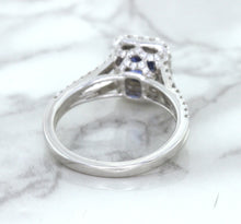 Load image into Gallery viewer, 1.43ct Cushion Blue Sapphire Ring with Diamond Halo in 18K White Gold