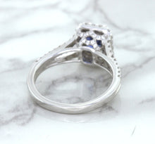 Load image into Gallery viewer, 1.43ct Cushion Blue Sapphire Ring with Diamond Halo in 18K White Gold