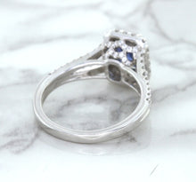 Load image into Gallery viewer, 1.43ct Cushion Blue Sapphire Ring with Diamond Halo in 18K White Gold