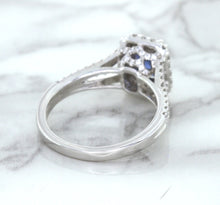Load image into Gallery viewer, 1.43ct Cushion Blue Sapphire Ring with Diamond Halo in 18K White Gold