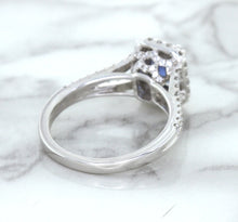 Load image into Gallery viewer, 1.43ct Cushion Blue Sapphire Ring with Diamond Halo in 18K White Gold