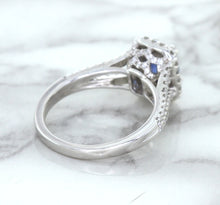 Load image into Gallery viewer, 1.43ct Cushion Blue Sapphire Ring with Diamond Halo in 18K White Gold