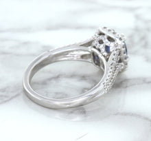 Load image into Gallery viewer, 1.43ct Cushion Blue Sapphire Ring with Diamond Halo in 18K White Gold