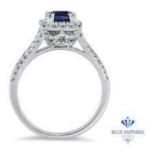 Load image into Gallery viewer, 1.43ct Cushion Blue Sapphire Ring with Diamond Halo in 18K White Gold