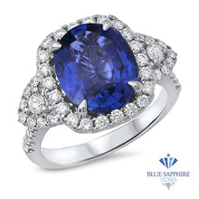 Load image into Gallery viewer, 4.19ct Oval Blue Sapphire Ring with Diamond Halo in 18K White Gold