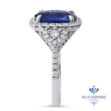 Load image into Gallery viewer, 4.19ct Oval Blue Sapphire Ring with Diamond Halo in 18K White Gold