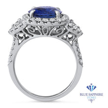 Load image into Gallery viewer, 4.19ct Oval Blue Sapphire Ring with Diamond Halo in 18K White Gold