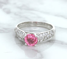 Load image into Gallery viewer, 1.14ct Round Pink Sapphire Ring with Diamond Accents in 14K White Gold
