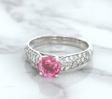 Load image into Gallery viewer, 1.14ct Round Pink Sapphire Ring with Diamond Accents in 14K White Gold