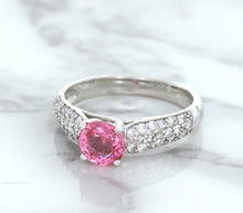 Load image into Gallery viewer, 1.14ct Round Pink Sapphire Ring with Diamond Accents in 14K White Gold