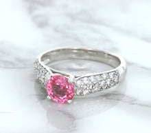 Load image into Gallery viewer, 1.14ct Round Pink Sapphire Ring with Diamond Accents in 14K White Gold