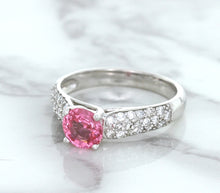 Load image into Gallery viewer, 1.14ct Round Pink Sapphire Ring with Diamond Accents in 14K White Gold