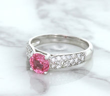 Load image into Gallery viewer, 1.14ct Round Pink Sapphire Ring with Diamond Accents in 14K White Gold